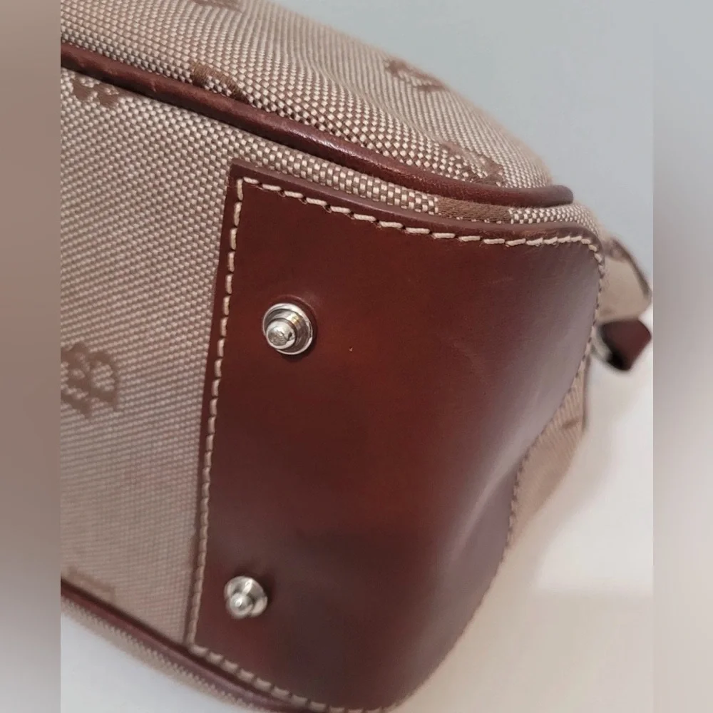 Dooney & Bourke Signature Canvas Satchel Brown Tan Leather Trim J8961605